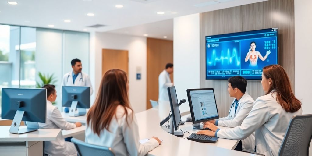 Imagen de una clínica moderna con tecnología médica.